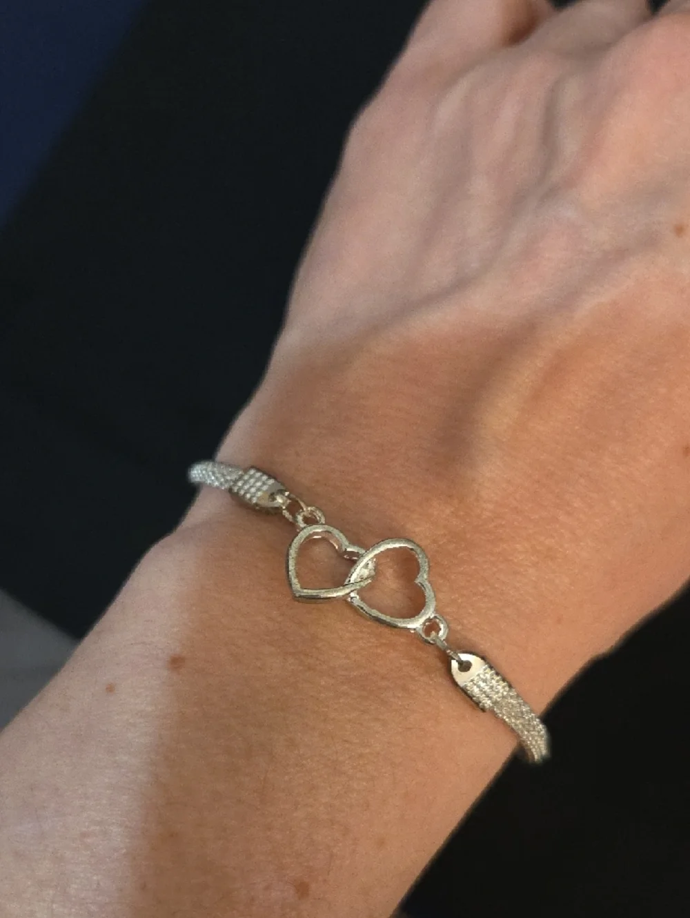 Silver Tone Double Heart Chain Bracelet With Extender 7in - Women Jewelry
